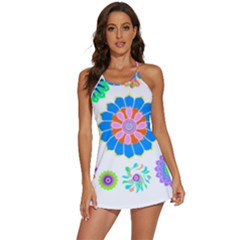 Hippie T- Shirt Psychedelic Floral Power Pattern T- Shirt 2-in-1 Flare Activity Dress