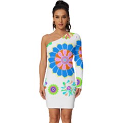 Hippie T- Shirt Psychedelic Floral Power Pattern T- Shirt Long Sleeve One Shoulder Mini Dress by maxcute