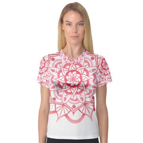 Intricate Mandala T- Shirt Shades Of Pink Floral Mandala T- Shirt V-neck Sport Mesh Tee by maxcute