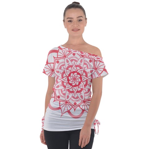 Intricate Mandala T- Shirt Shades Of Pink Floral Mandala T- Shirt Off Shoulder Tie-up Tee by maxcute