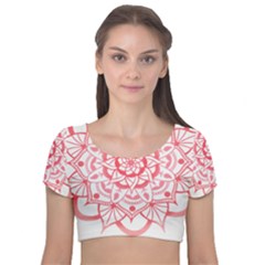 Intricate Mandala T- Shirt Shades Of Pink Floral Mandala T- Shirt Velvet Short Sleeve Crop Top  by maxcute