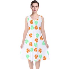 Irish T- Shirt Shamrock Pattern In Green White Orange T- Shirt V-neck Midi Sleeveless Dress  by maxcute