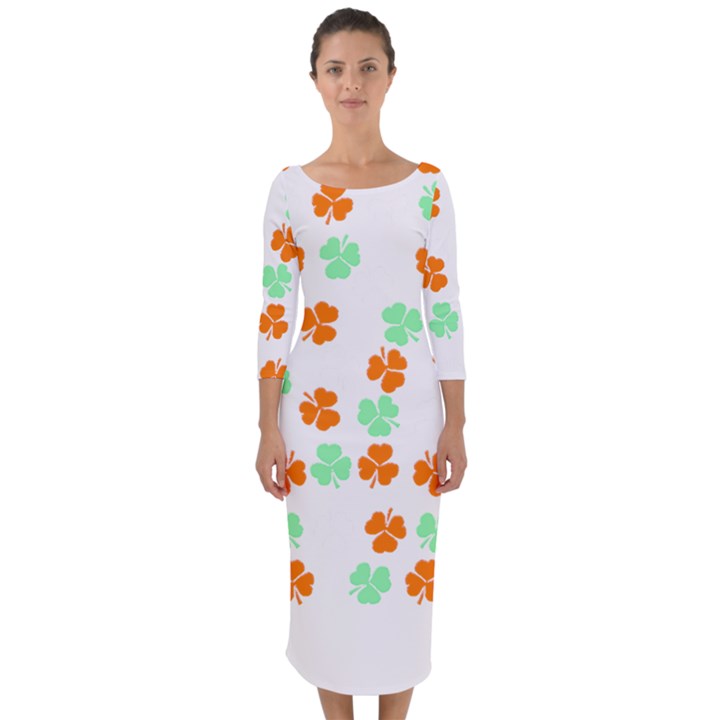 Irish T- Shirt Shamrock Pattern In Green White Orange T- Shirt Quarter Sleeve Midi Bodycon Dress