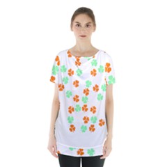 Irish T- Shirt Shamrock Pattern In Green White Orange T- Shirt Skirt Hem Sports Top by maxcute