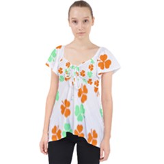 Irish T- Shirt Shamrock Pattern In Green White Orange T- Shirt Lace Front Dolly Top by maxcute