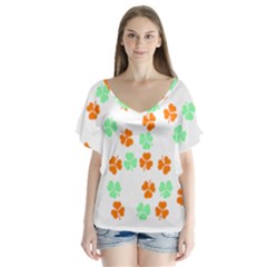 Irish T- Shirt Shamrock Pattern In Green White Orange T- Shirt V-neck Flutter Sleeve Top by maxcute