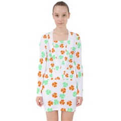 Irish T- Shirt Shamrock Pattern In Green White Orange T- Shirt V-neck Bodycon Long Sleeve Dress by maxcute