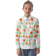 Irish T- Shirt Shamrock Pattern In Green White Orange T- Shirt Kids  Long Sleeve Shirt by maxcute