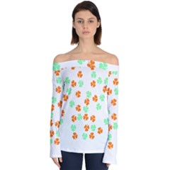 Irish T- Shirt Shamrock Pattern In Green White Orange T- Shirt Off Shoulder Long Sleeve Top by maxcute