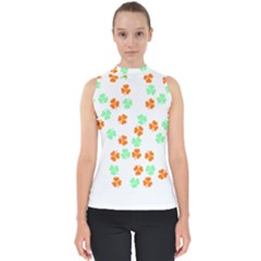 Irish T- Shirt Shamrock Pattern In Green White Orange T- Shirt Mock Neck Shell Top by maxcute