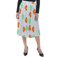 Irish T- Shirt Shamrock Pattern In Green White Orange T- Shirt Classic Velour Midi Skirt  by maxcute