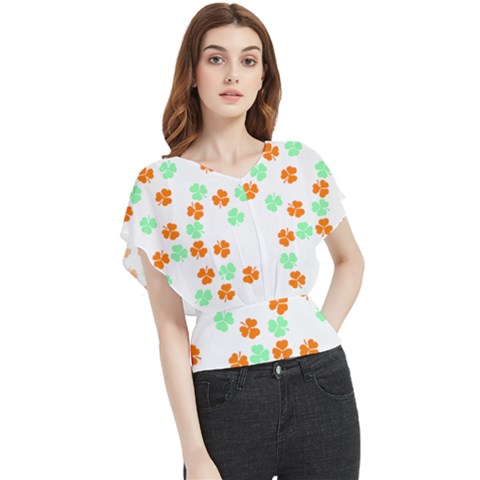 Irish T- Shirt Shamrock Pattern In Green White Orange T- Shirt Butterfly Chiffon Blouse by maxcute