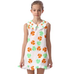 Irish T- Shirt Shamrock Pattern In Green White Orange T- Shirt Kids  Pilgrim Collar Ruffle Hem Dress by maxcute