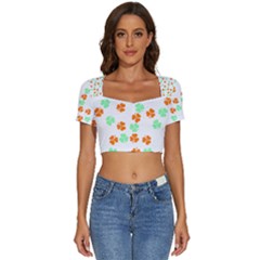 Irish T- Shirt Shamrock Pattern In Green White Orange T- Shirt Short Sleeve Square Neckline Crop Top 