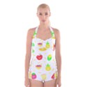 Kawaii Doodle T- Shirt Kawaii Doodle Food Illustration T- Shirt Boyleg Halter Swimsuit  View1