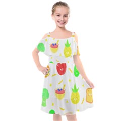 Kawaii Doodle T- Shirt Kawaii Doodle Food Illustration T- Shirt Kids  Cut Out Shoulders Chiffon Dress by maxcute