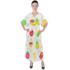 Kawaii Doodle T- Shirt Kawaii Doodle Food Illustration T- Shirt V-neck Boho Style Maxi Dress by maxcute