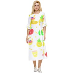 Kawaii Doodle T- Shirt Kawaii Doodle Food Illustration T- Shirt Double Cuff Midi Dress by maxcute