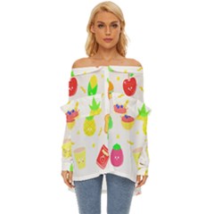 Kawaii Doodle T- Shirt Kawaii Doodle Food Illustration T- Shirt Off Shoulder Chiffon Pocket Shirt by maxcute