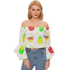 Kawaii Doodle T- Shirt Kawaii Doodle Food Illustration T- Shirt Off Shoulder Flutter Bell Sleeve Top by maxcute