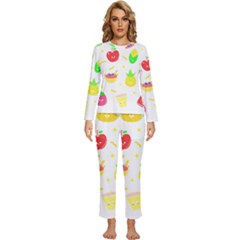 Kawaii Doodle T- Shirt Kawaii Doodle Food Illustration T- Shirt Womens  Long Sleeve Lightweight Pajamas Set