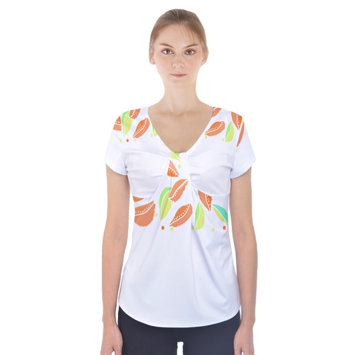 Leaves Design T- Shirtleaves T- Shirt (1) Short Sleeve Front Detail Top