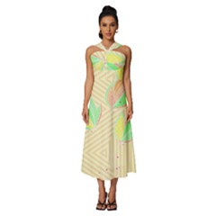 Leaves Design T- Shirtleaves T- Shirt (2) Sleeveless Cross Front Cocktail Midi Chiffon Dress