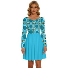 Bitesize Sky Blue Donuts With White Teal 2 Long Sleeve Wide Neck Velour Dress by Mazipoodles