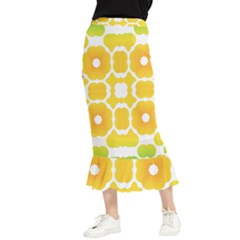 Yellow Seamless Pattern Maxi Fishtail Chiffon Skirt