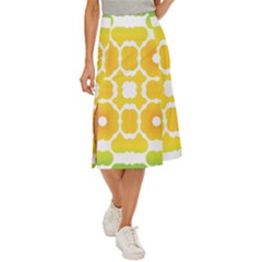 Yellow Seamless Pattern Midi Panel Skirt by Ravend