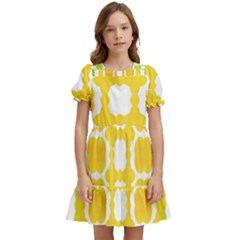 Yellow Seamless Pattern Kids  Puff Sleeved Dress by Ravend