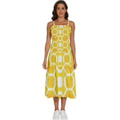 Yellow Seamless Pattern Sleeveless Shoulder Straps Boho Dress