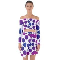 Purple Blue Repeat Pattern Off Shoulder Top With Skirt Set by Ravend