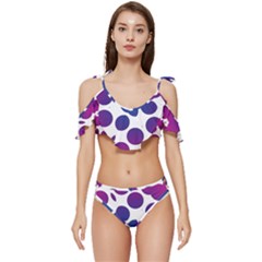 Purple Blue Repeat Pattern Ruffle Edge Tie Up Bikini Set	