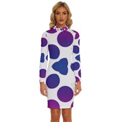 Purple Blue Repeat Pattern Long Sleeve Shirt Collar Bodycon Dress