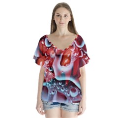 Abstract Art Texture Bubbles V-neck Flutter Sleeve Top by Ravend