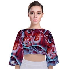 Abstract Art Texture Bubbles Tie Back Butterfly Sleeve Chiffon Top by Ravend