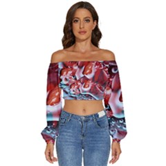 Abstract Art Texture Bubbles Long Sleeve Crinkled Weave Crop Top