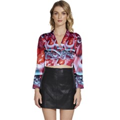 Abstract Art Texture Bubbles Long Sleeve Tie Back Satin Wrap Top