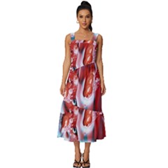 Abstract Art Texture Bubbles Square Neckline Tiered Midi Dress