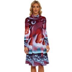 Abstract Art Texture Bubbles Long Sleeve Shirt Collar A-line Dress