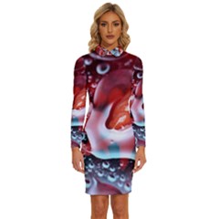 Abstract Art Texture Bubbles Long Sleeve Shirt Collar Bodycon Dress