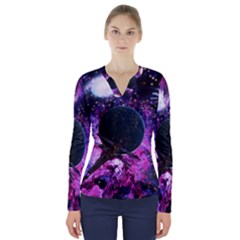 Spaceship Alien Futuristic V-neck Long Sleeve Top by Ravend