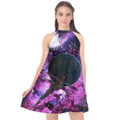 Spaceship Alien Futuristic Halter Neckline Chiffon Dress  by Ravend