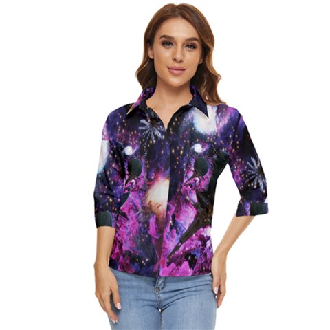 Spaceship Alien Futuristic Women s Quarter Sleeve Pocket Shirt by Ravend