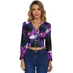 Spaceship Alien Futuristic Long Sleeve V-neck Top