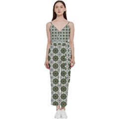 Pattern Background Abstract V-neck Spaghetti Strap Tie Front Jumpsuit by Ravend