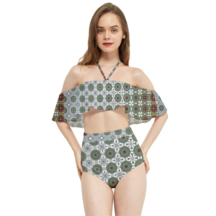 Pattern Background Abstract Halter Flowy Bikini Set 