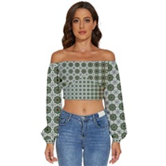 Pattern Background Abstract Long Sleeve Crinkled Weave Crop Top