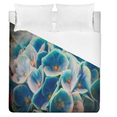 Hydrangeas-blossom-bloom-blue Duvet Cover (queen Size) by Ravend